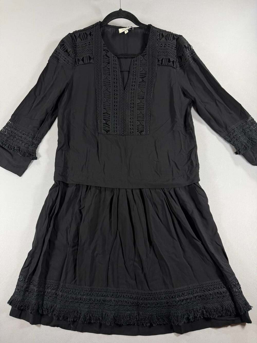 Tuckernuck Black Pippa Fringe Dress Size S Mini Lace Trim Autumn Wedding Guest D